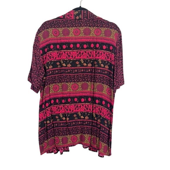 CM Shapes Top Red XL Striped Floral Boho Western Artsy Retro Feminine 80s Hippie - Picture 8 of 11